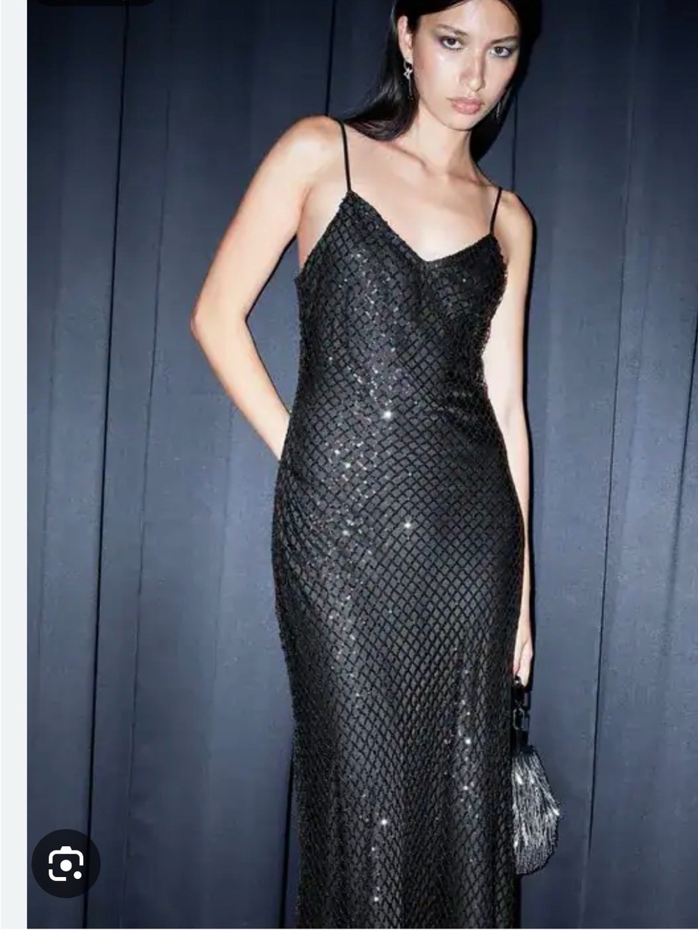 AllSaints Black Sequin Maxi Slip Dress